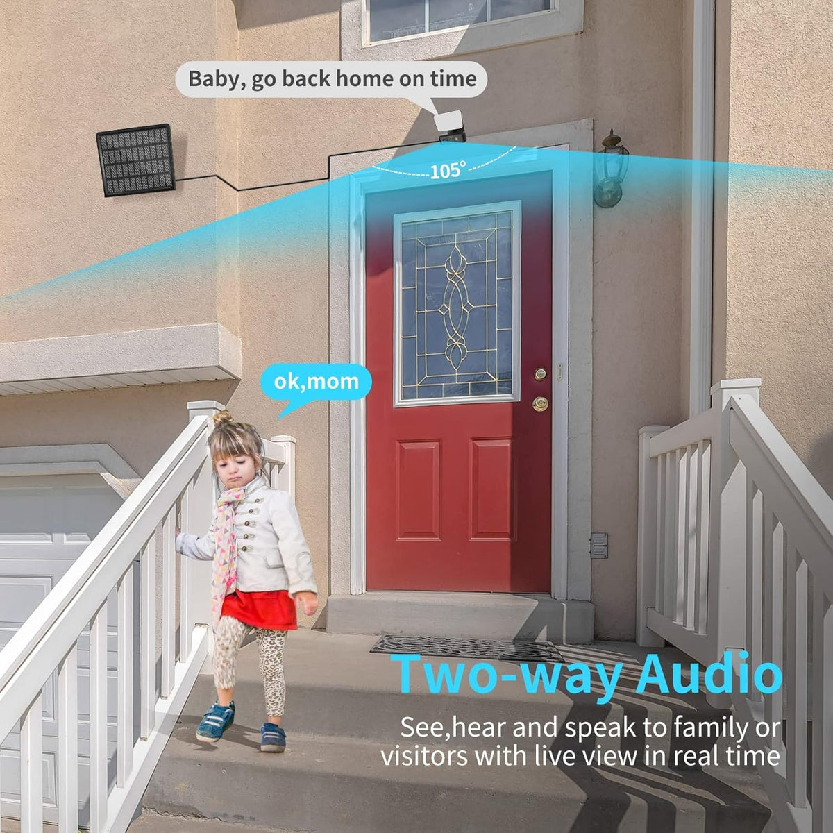 Solar Battery Powered Outdoor Security Camera with 2-Way Audio and Motion Siren Alarm V591