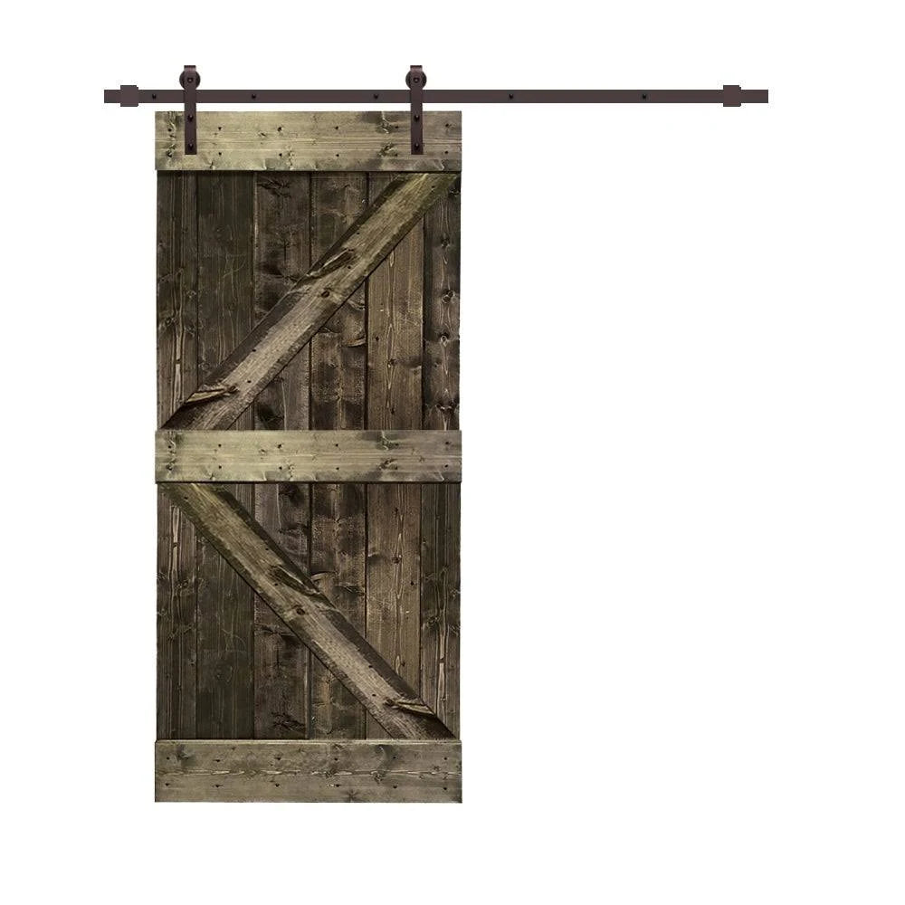 Stained Wood Sliding Barn Door with Hardware Kit X44241