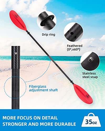 Adjustable Carbon Fiber Kayak Paddle 86in to 94in with Paddle Leash F525245