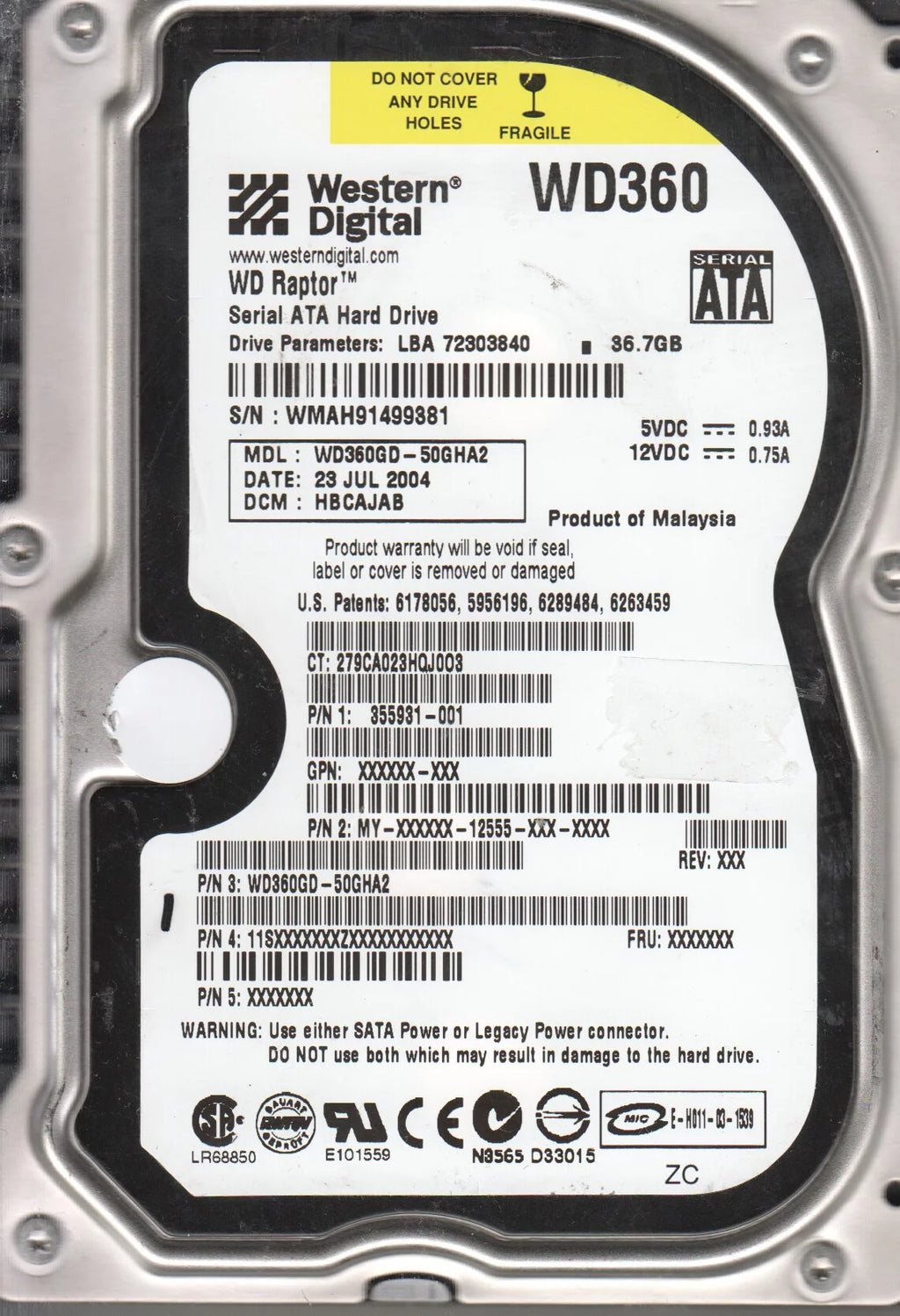 36.7GB SATA 3.5 Hard Drive K4340