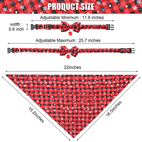 Christmas Dog Bandanas and Collars Set Plaid Adjustable with Safety Bell Q29996